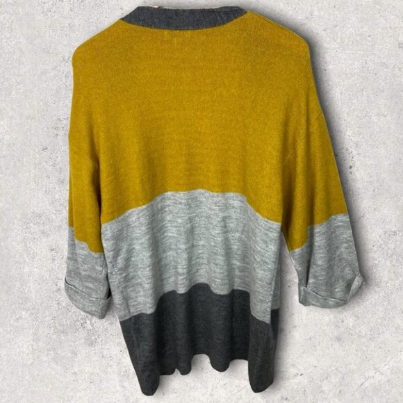 JDY Colorblock Knit Cardigan Yellow Grey Size Large Oversized Sweater Bohemian L - Picture 9 of 13